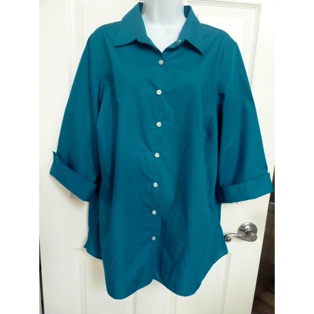 LANDS' END OUTFITTERS Plus Sz 18W Wrinkle Free Broadcloth Button Up Blouse Teal